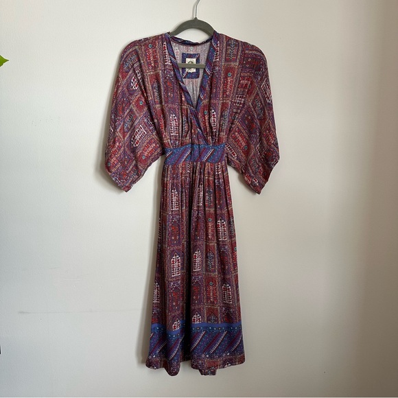 Anthropologie Omina Kimono Midi Dress Red Pattern - Picture 2 of 10